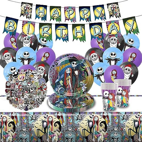 DEVOKE Vajilla Infantil 84 Stucks para Cumpleaños, Set de Fiesta Con Plato, Mantel, Servilletas, Pegatinas y Globos de Látex para Decoración de Niños y Niñas