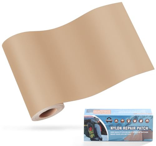Nylon Selbstklebende Patches, OAZ 1 Rolle 10x160cm Selbstklebender Wasserdichte Reparatur Patch, Nylon Flicken Selbstklebend Khaki, für Zelte, Daunenjacke, Schlafsack, Tasche