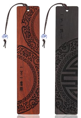 2 Pcs Wood Bookmark for Book Lovers, Bookmark for Men Women, Handmade Natural Wooden Carving Book Mark Bookmarks,Traditional Style Book Marks Accessories,Birthday Present(Color B)