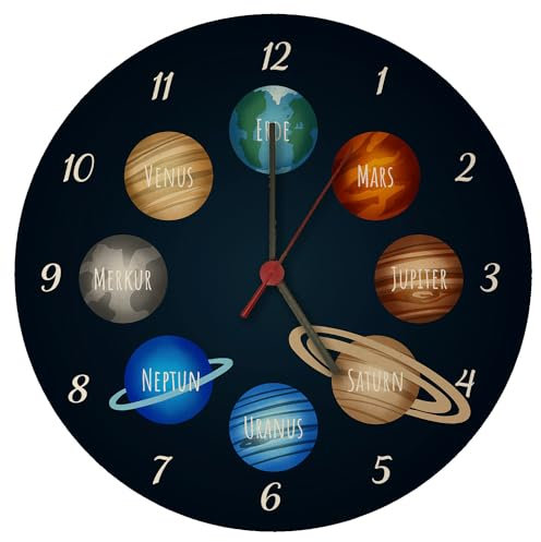 speecheese Planeten des Sonnensystems Wanduhr für Kinder Lernuhr für das Kinderzimmer mit schönem Universum Weltall um Kindern die Galaxie zu Zeigen