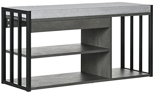 HOMCOM Shoe Bench, Modern Shoe Storage Bench with Cushion and Shelves, Shoe Rack Bench for Entryway, Hallway, Grey