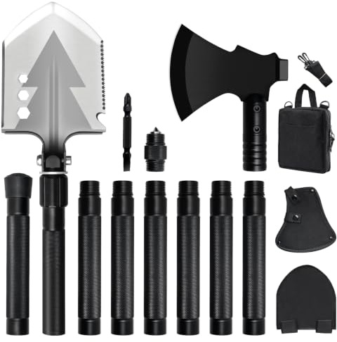 GOJAWAY Outdoor Camping Gear Schaufel Axt Survival Kit, 139,7 cm Trekking Off Road Kit für Abenteuer Garten Einstieg Auto Notfall Heavy Duty Kaltstahl Klappspaten
