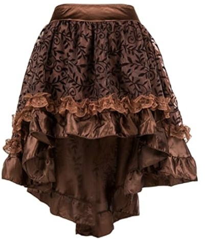 KUOSE Gonna steampunk da donna asimmetrica in chiffon, in pizzo, taglie forti, marrone, S