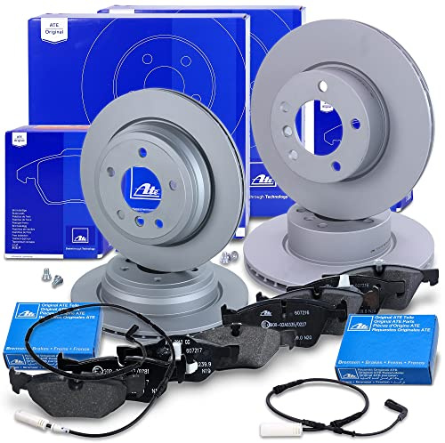 ATE Bremsenset inkl. Bremsscheiben vorne Ø 300 mm belüftet + hinten Ø 300 mm belüftet und Bremsbeläge vorne + hinten und Verschleißkontakt Kompatibel mit BMW 3er (E90, E93, E91)