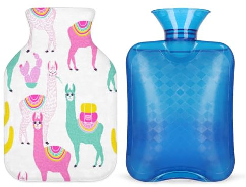 Funny Alpaca Paint Wärmflasche mit weichem Bezug, 1L Wärmbeutel für heiße und kalte Kompresse, Handfüße und Bettwärmer, Menstruationskrämpfe, Nacken- und Schulterschmerzlinderung