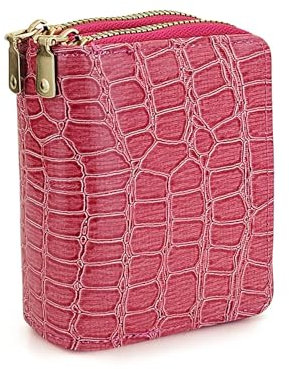 FuninCrea Porta Carte di Credito Donna Portafoglio Donna Piccolo Doppia Cerniera Portamonete Donne Fisarmonica Portatessere Donne Piccolo Borsellino Signore con 9 Slot per Carte e 4 Scomparti