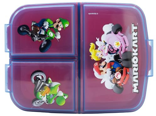 OM SUPPLIES Mario Kart - Lonchera reutilizable con 3 compartimentos múltiples, para niños y escuelas