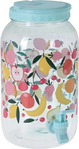 3.75 Litre Plastic Drinks Dispenser with Tap Lid & Carry Handle Water Juice Cocktail Punch (Blue)