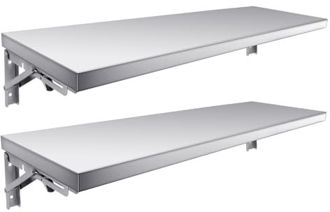 Estante plegable de acero inoxidable (60 cm, 2 piezas) - 50 kg montado en la pared para cocinas comerciales, camiones de alimentos, ventanas de remolque, restaurantes, lavandería y cuartos de servicio