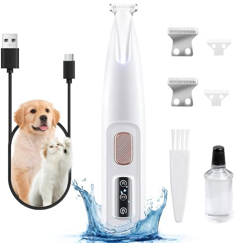 Mucek Hundeschermaschine Leise, Pfotentrimmer für Hunde und Katze mit LED-Licht, Wasserdichter Wiederaufladbarer, Pfoten Rasierer für Hunde Dickes, Langes und Lockiges Tierhaare