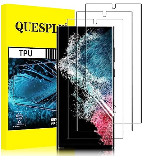 QUESPLE 3 Pezzi Pellicola Protettiva per Samsung Galaxy S22 Ultra 5G 2022, 3D Copertura Completa Protezione Schermo per Samsung S22 Ultra, HD Trasparente TPU Film Pellicola, Facile Installazione
