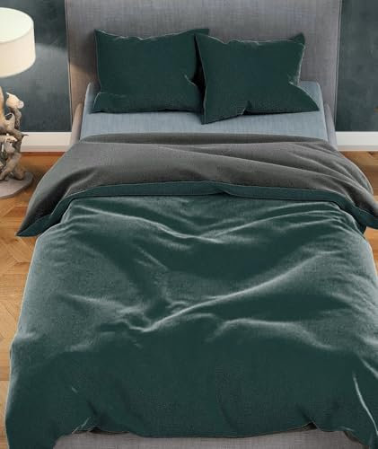 Leonado Vicenti Plüsch Teddy Bettwäsche Cashmere-Touch Garnitur Set Winter extrem warme Einfarbige Uni 4 teilig Garnitur kuschelig weich 135x200 cm