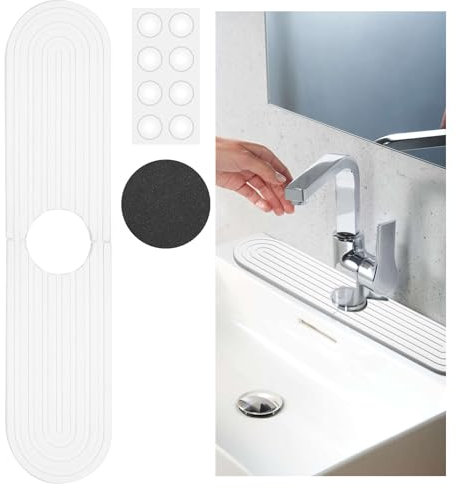 WYYFXY® 1 Stück Wasserhahn Abtropfmatte Kieselgur Wasserhahn Spritzschutz 45×10×0,9cm Drainagematte Spüle Weiß Wasserhahnmatte für Küche, Badezimmer