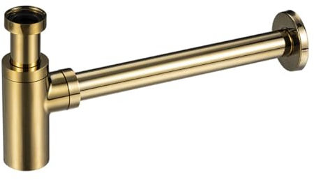 Ieron Sifone Universale per lavandino del Bagno, Apertura di Pulizia Nascosta, sifone per odori, sifone a P Regolabile G1 1/4 x 32 mm, Tubo di Scarico in Ottone Anticato, Oro 12 cm