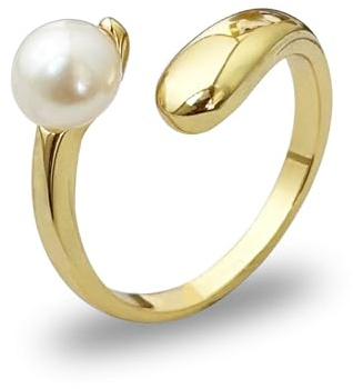 Ladywowu Pearl Ring - 14K Gold Plated Adjustable June Birthstone Ring for Women, Fashion Pearl Jewelry for Birthday Gifts