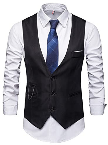 TDEOK Herren Weste Anzugweste Slim Fit: V-Ausschnitt Ärmellose Mit 3 Knöpfen Gilet Business Casual Klassisch Basic Männer Anzugweste Für Herren Smoking Anzugwesten Mit Taschen