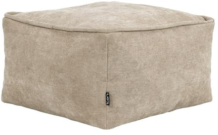 Icon Amara Hocker, Beige, Flauschiger Chenille Stoff, Klein Sitzsack, Sitzpuff Hocker mit Füllung, Fußhocker für das Wohnzimmer, Deko Wohnzimmer