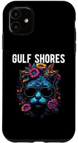 Hülle für iPhone 11 Gulf Shores Katze mit Sonnenbrille und Blumen-Design