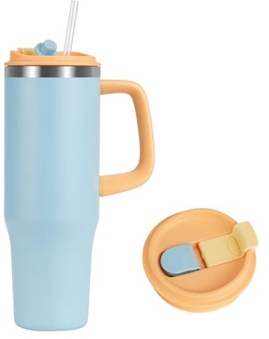 Tumbler with Straw and Handle 1.2L Travel Mug Coffee Cup Water Bottle Stainless Steel Double Wall Vacuum Insulated Mug 24 Hours Cold 18 Hot