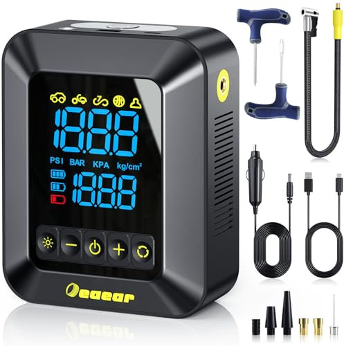 Elektrisch Luftpumpe Kompressor Luftpumpe, Oeaear 12000 mAh Akku 12V DC Doppelzylinder-Elektroluftpumpe 150 PSI, Digital LCD Bildschirm Auto-Ladekabel Powerbank LED für SUV Auto Fahrrad Motorrad Bälle