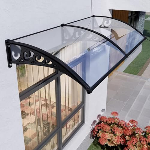 DXIAov 60-150cm Door Canopy Curved Window Door Canopy, Self Cleaning Polycarbonate Cover Load bearing 150kg for Back Door, Porch, Window, UV Wind Snow Protection Shelter, Easy to Install