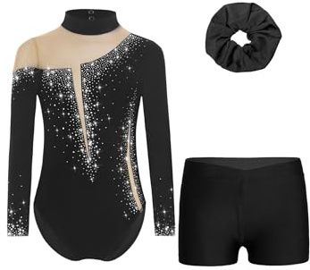 Manyakai Maillot Leotardo de Gimnasia para Niña de Manga Larga de Colorido Brillante con Pantalón Corto de Deporte Traje de Gimnasia Rítmica Disfraz de Bailarina 5-16 Años