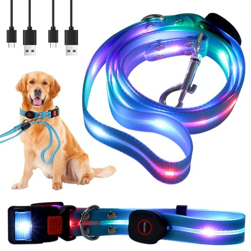 LED Hundeleine,Hundeleine für Hunde wasserdichte,Beleuchtete Hundeleine 1.2 m,für Nächtliche Spaziergänge für Große,Mittelgroße Blinkende(Blau)
