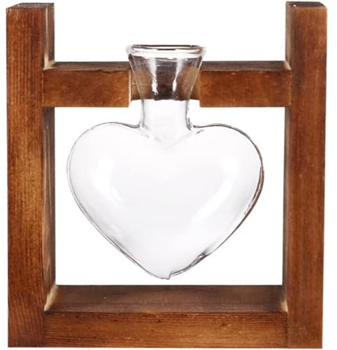 Herzvase, kreatives Glas Herz -Pflanzer mit Holzstand, süße Herzvasen für Innenpflanzen, dekorative Pflanzenbehälter für Hochzeitsarrangements in Home Office