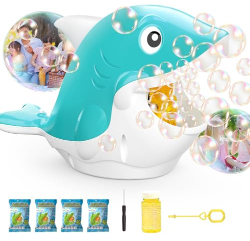 Tecnock Fish Bubble Machine For Kids with 4 Bubble Liquid Automatic Bubble Wand Blower for Toddler Party Wedding Outdoor Garden Toys Boys Girls Birthday Gifts