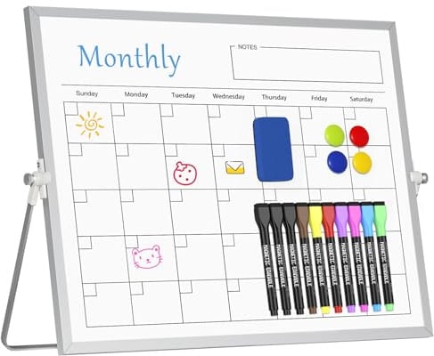 Monatsplaner-Whiteboard mit Ständer, 30 x 40 cm Monatskalender | Doppelseitige, trocken abwischbare Whiteboard-Tafel für Küche, Einkaufsliste, Büroplanung, Memoboard