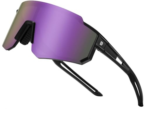 DUCO Polarisierte Sport Sonnenbrille für Herren Damen UV400 Schutz Baseball Radfahren Laufen Fischen Sonnenbrille DC0068 (Schwarz Rahmen Revo Lila Linse)