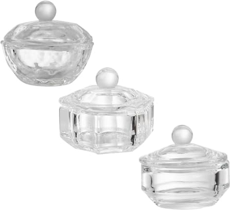 HAMPPLIES Lot de 3 Coupelles en Cristal avec Couvercle, Petites Tailles 5 6 7, Récipient pour Liquide et Poudre Acrylique, Accessoire Nail Art Professionnel à Domicile et Salon