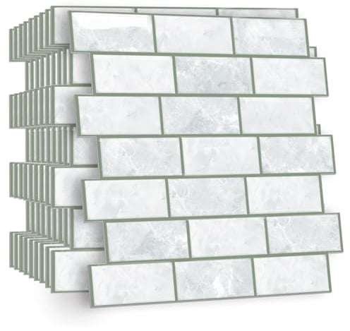 HPNIUB 10 Stück Weiß Metro Fliesenaufkleber Klebefliesen Küchenrückwand Selbstklebend fliesenaufkleber klebefliesen küche Wandpaneele 30 x 30cm