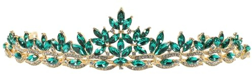 Grünes Brautstirnband mit Kristallen und Blättern, Elegant
