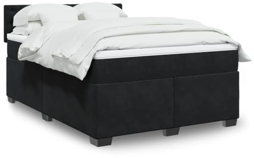 Ziaphsol Boxspringbett 160x200 cm Schwarz Samt, Komfort Matratze, LED Beleuchtung, Topper, Schlafzimmer Möbel