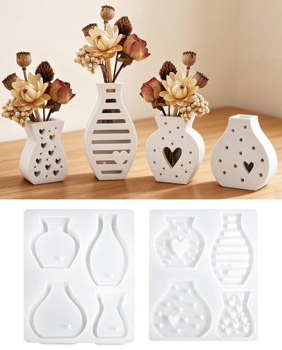 EPODA 4 Stück Mini Vase Silikonformen Set, Gießformen für Epoxidharz, Beton & Gips – Vielseitige DIY Formen für kleine Blumentöpfe, Pflanzengefäße und Heimdekoration