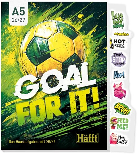 Häfft® Original Hausaufgabenheft 2026 2027 A5 Goal for It | Der ultimative Schülerkalender - Schülerplaner, Schulplaner mit Stickern, Facts & Fun
