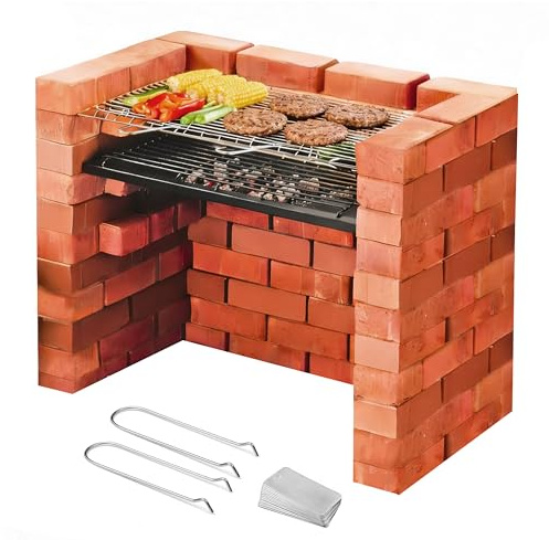 Crystals BBQ Grill Tray Set 67cm – DIY Charcoal Barbecue with Ash Tray, Chrome Cooking Rack & Handles, Portable Garden Outdoor Grill for Patio, Camping, Picnic & Summer Parties