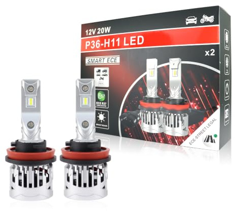 OVVOFPP H11 Scheinwerferlampe, UNECE-P36 Zulassung mit E-Zeichen, +500% helleres Licht, 6000K kaltweiß, 50000 Stunden Lebensdauer, 1:1 Mini-Größe, Plug & Play – Schnell & Einfach, 2 Stück