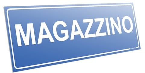 PRINTIMA 32x10,5 cm Cartello Magazzino in PCV, tabella segnaletica per deposito, logistica e aree interne aziendali, insegna blu e bianca con set di montaggio pratico incluso