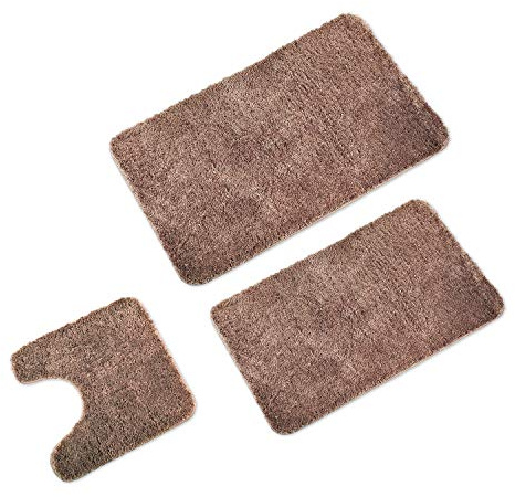 WohnDirect Badvorleger Set 3tlg, rutschfest & waschbar, Braun | Badezimmerteppich-Set 3-teilig mit WC-Ausschnitt – weicher Hochflor (4 cm), saugstark & für Fußbodenheizung geeignet