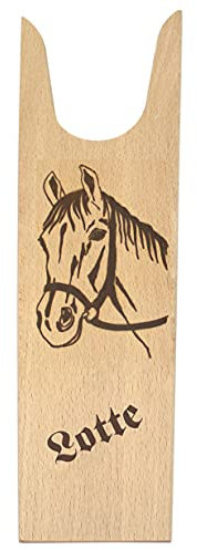 Stiefelknecht mit Pferd Motiv und Gravur - personalisiert mit Name! Ausziehhilfe für Reitstiefel, Cowboystiefel, Gummistiefel und sonstige Schuhe - der Stiefelauszieher für Kinder und Erwachsene