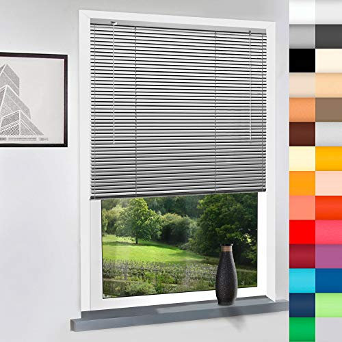 Aluminium Jalousie nach Maß, hochqualitative Wertarbeit, 28 Farben verfügbar, Maßanfertigung, für Fenster und Türen, Alu Jalousien, Decken und Wandmontage (Silber, Höhe: 100cm x Breite: 65cm)