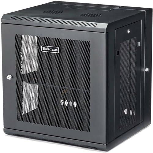StarTech.com 4-Post 12U Wall Mount Network Cabinet with 1U Shelf, 19in Wall-Mounted Server Rack Kit, Up to 16in Mounting Depth, Ships Fully Assembled