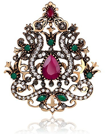 YAZILIND rétro rhombique Creux incrusté de Strass en Alliage Résine Broche Corsage Femmes Filles Accessoires (Rouge)