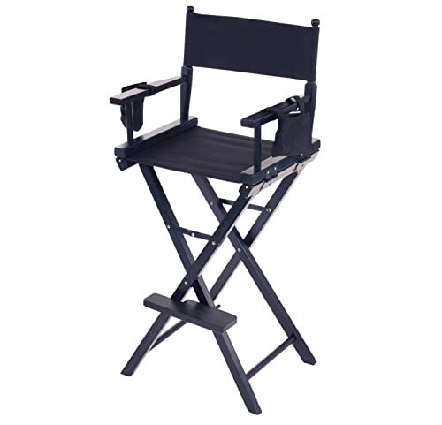 Oypla Professional Black Wooden Folding Director Makeup Chair with 2 Storage Pouches