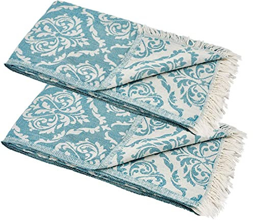 Carenesse 2er Set Handtuch Barock 60 x 100 cm Petrol I Edles & zartes Handtuch Set aus 100% Baumwolle mit hochwertiger Webung I Kleines Hamam Tuch für Reisen I Sport Towel leicht & saugfähig