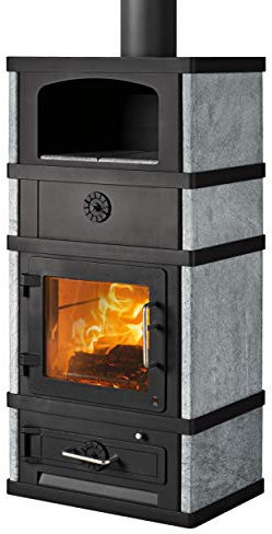 Lotus LO-487 2080 Kaminofen mit Warmhaltefach Schwarz, Rauchabgang oben/A+