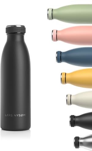LARS NYSØM Gourde INOX 500ml | 0.5L Bouteille d’eau isolée | Gourde étanche pour Le Sport, la Bicyclette, Les Enfants (Carbon Black, 500ml)