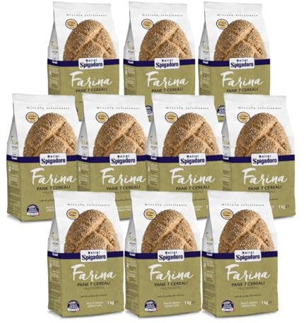 Molini Spigadoro Mix 7 Cereali per Pane e Focaccia (10 pezzi x 1kg) miscela con farina tipo1 da grano 100% Italiano, Decorticato con farina di avena, orzo segale, farro, riso e semi